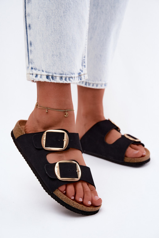 Moteriškos šlepetės Ant kamštinio pado su sagtimis Lee Cooper LCIN-26-35-4455L juodos spalvos