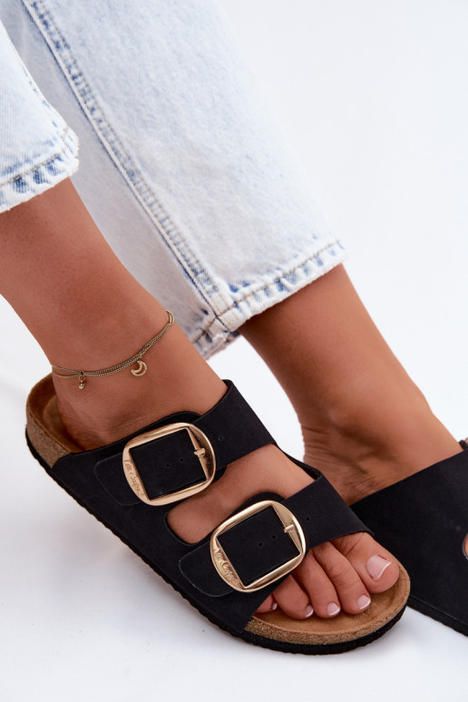 Moteriškos šlepetės Ant kamštinio pado su sagtimis Lee Cooper LCIN-26-35-4455L juodos spalvos