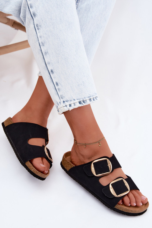 Moteriškos šlepetės Ant kamštinio pado su sagtimis Lee Cooper LCIN-26-35-4455L juodos spalvos