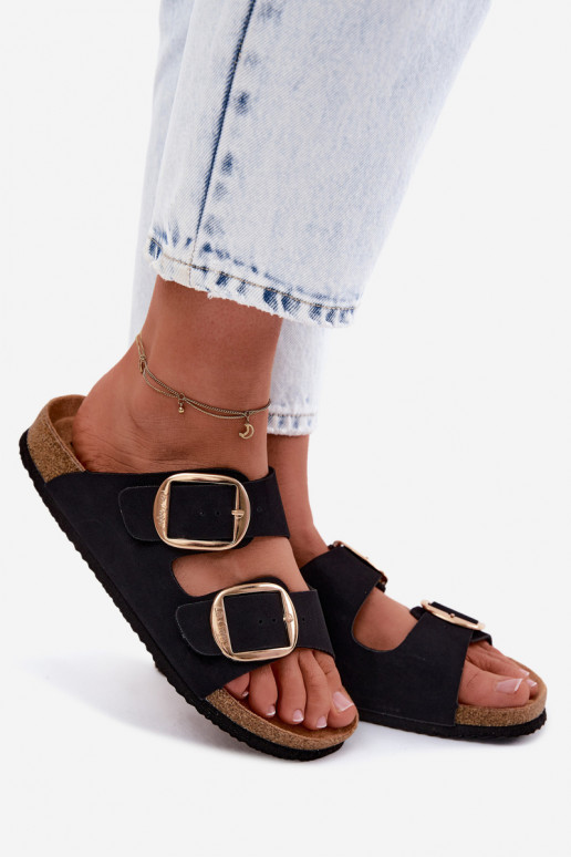 Moteriškos šlepetės Ant kamštinio pado su sagtimis Lee Cooper LCIN-26-35-4455L juodos spalvos