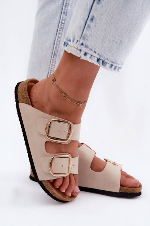 Moteriškos šlepetės Ant kamštinio pado su sagtimis Lee Cooper LCIN-26-35-4454L smėlio spalvos