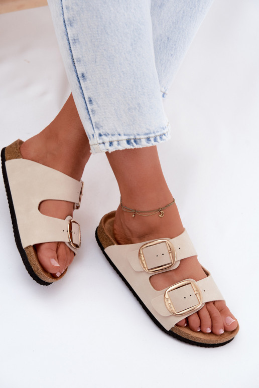 Moteriškos šlepetės Ant kamštinio pado su sagtimis Lee Cooper LCIN-26-35-4454L smėlio spalvos