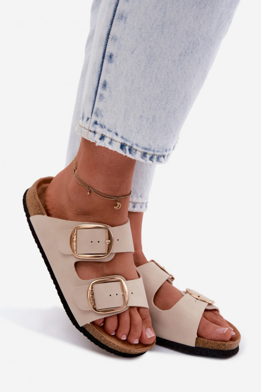 Moteriškos šlepetės Ant kamštinio pado su sagtimis Lee Cooper LCIN-26-35-4454L smėlio spalvos