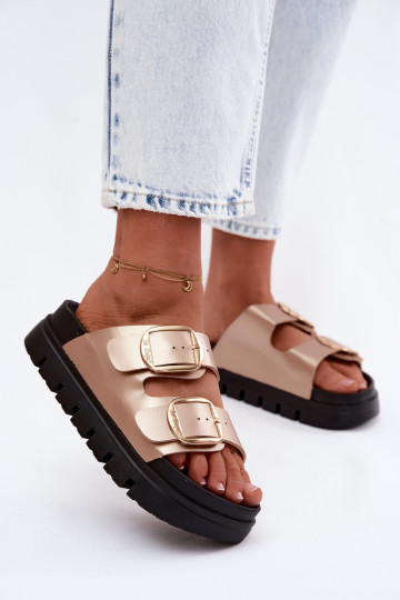 Moteriškos šlepetės Platformie su sagtimis Lee Cooper LCIN-26-35-4462L aukso spalvos