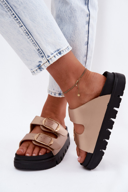 Moteriškos šlepetės Platformie su sagtimis Lee Cooper LCIN-26-35-4462L aukso spalvos