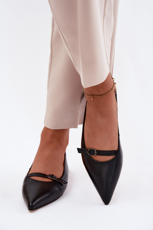 Moteriškos basutės su plačiais kulniukais Tai turiciejka K7449-01 juodos spalvos