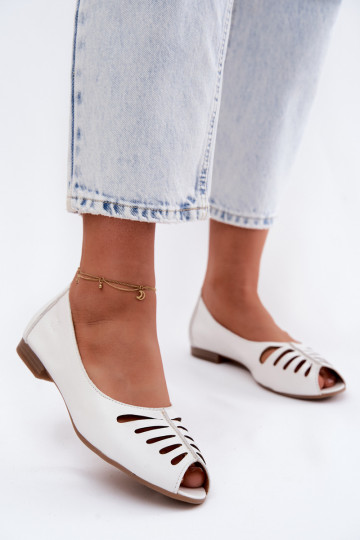 Ažūrinės balerinossuĮjungtaturalnej Skóry Tai turiciejka P7541-11 baltos spalvos