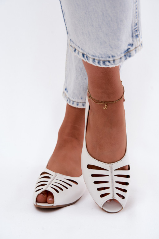 Ažūrinės balerinossuĮjungtaturalnej Skóry Tai turiciejka P7541-11 baltos spalvos