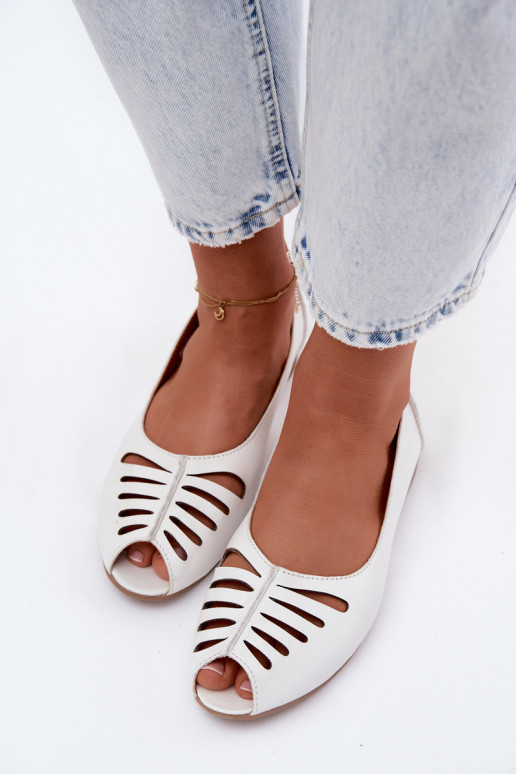 Ažūrinės balerinossuĮjungtaturalnej Skóry Tai turiciejka P7541-11 baltos spalvos