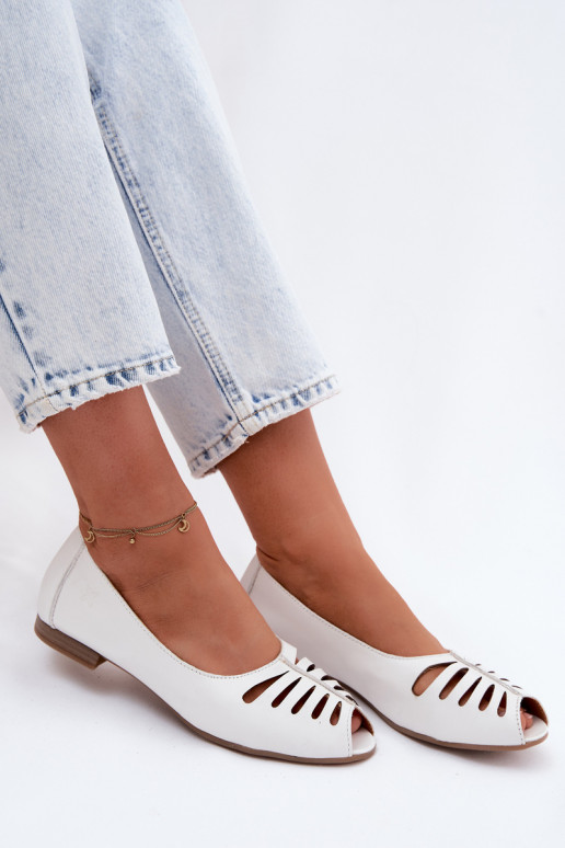 Ažūrinės balerinossuĮjungtaturalnej Skóry Tai turiciejka P7541-11 baltos spalvos