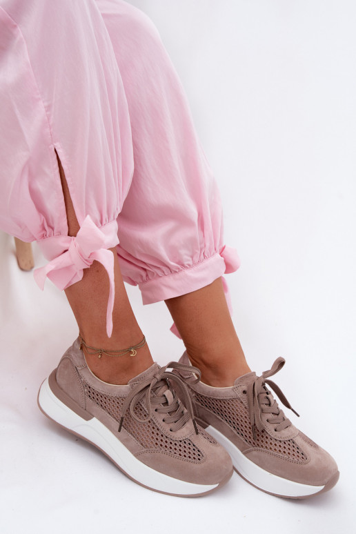 Oda iš zomšos Sneakers modelio batai su platforma smėlio spalvos Norisa