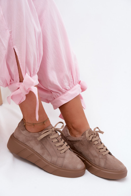 Sportbačiai iš dirbtinės zomšos moteriški ant platformos smėlio spalvos Danida