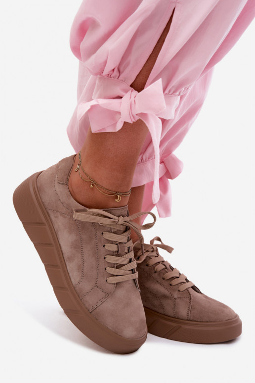 Oda iš zomšos Sneakers modelio batai Moteriškas su platforma smėlio spalvos Danida