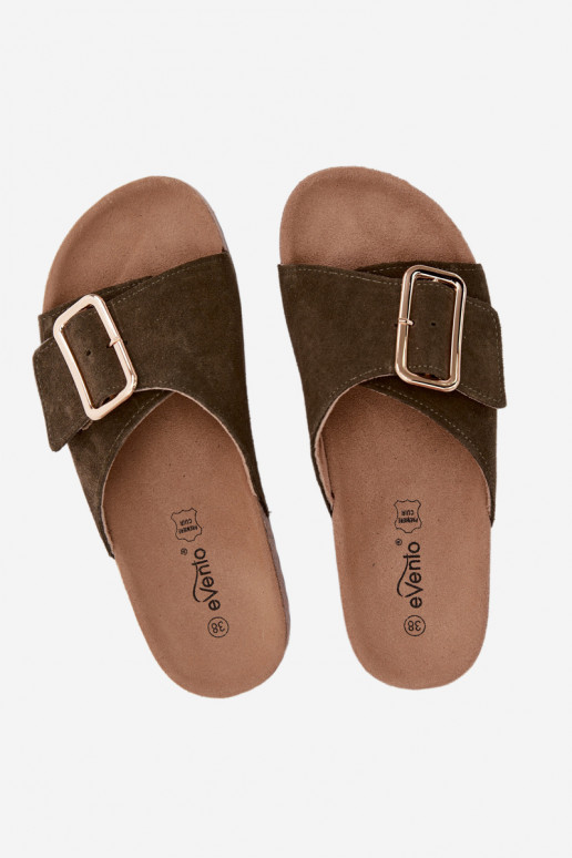 Oda Moteriškos zomšinės šlepetės su sagtimis chaki spalvos Beryl