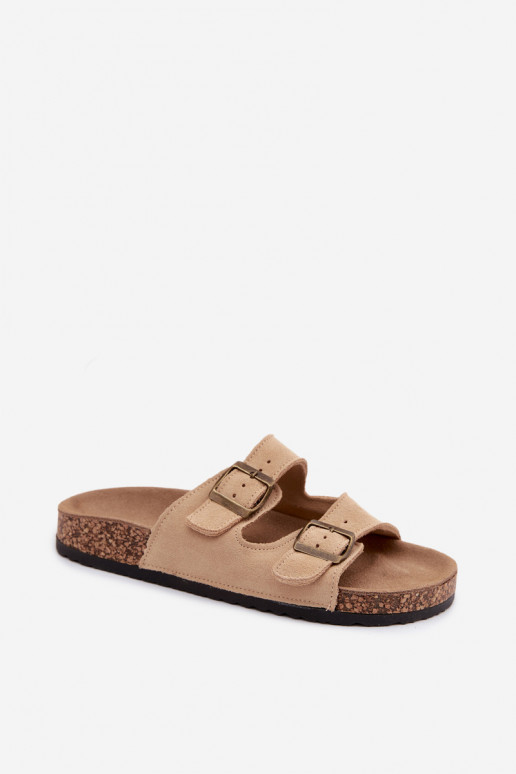 zomšinės šlepetės Ant kamštinio pado su sagtimis smėlio spalvos Tavira