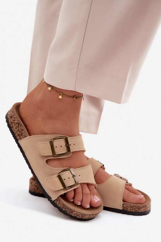 zomšinės šlepetės Ant kamštinio pado su sagtimis smėlio spalvos Tavira