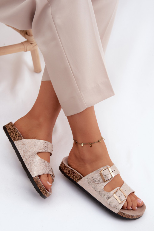 Moteriškos šlepetės su sagtimis aukso spalvos Dobby