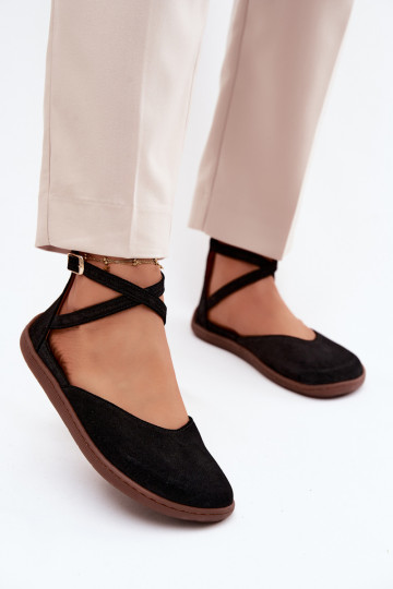 Zomšinės balerinos Moteriškas Barefoot su juostelėmis Zazoo 320 juodos spalvos 2