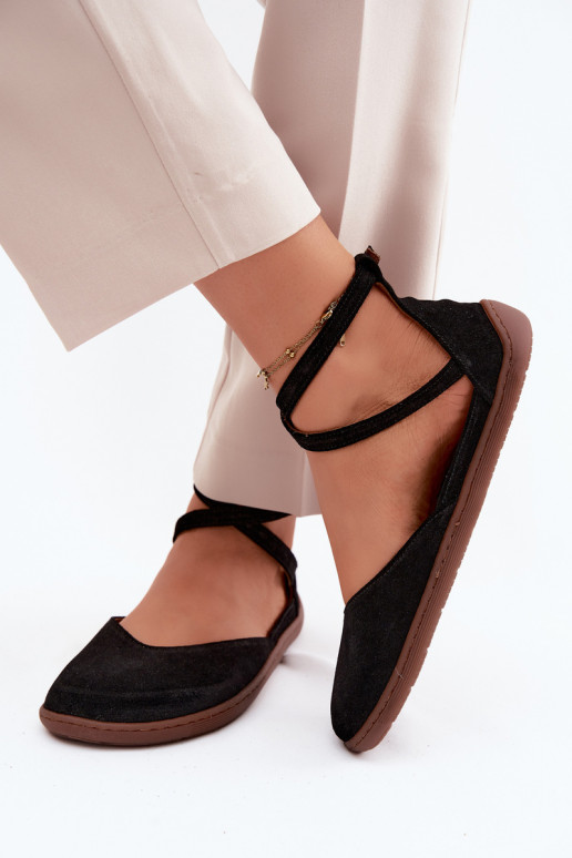 Zomšinės balerinos Moteriškas Barefoot su juostelėmis Zazoo 320 juodos spalvos