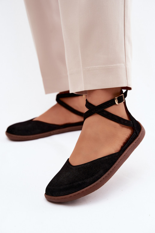 Zomšinės balerinos Moteriškas Barefoot su juostelėmis Zazoo 320 juodos spalvos