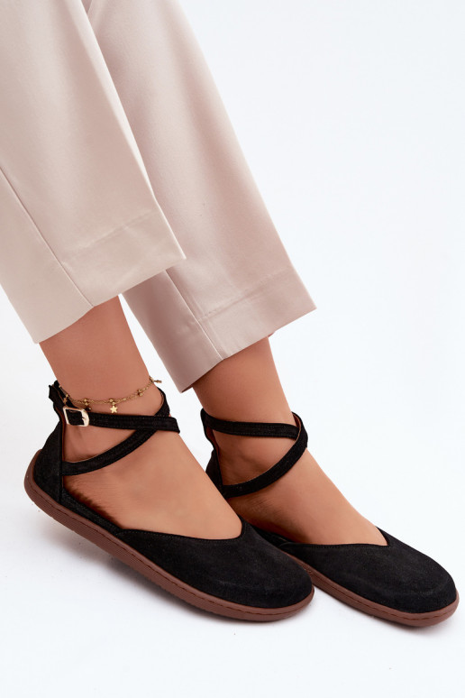 Zomšinės balerinos Moteriškas Barefoot su juostelėmis Zazoo 320 juodos spalvos