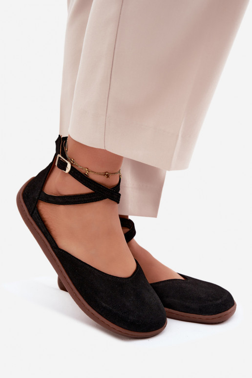 Zomšinės balerinos Moteriškas Barefoot su juostelėmis Zazoo 320 juodos spalvos