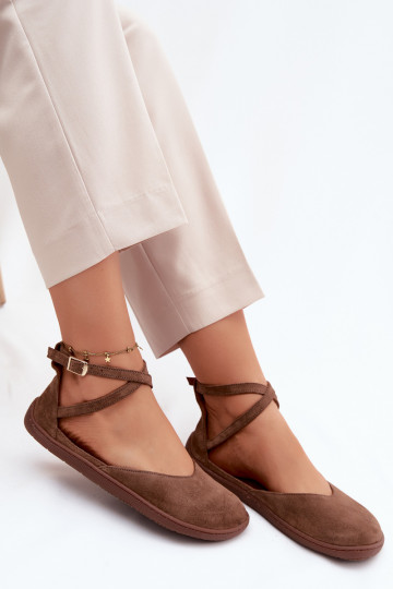 Zomšinės balerinos Moteriškas Barefoot su juostelėmis Zazoo 320 rudos spalvos