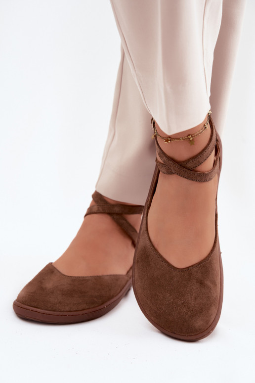 Zomšinės balerinos Moteriškas Barefoot su juostelėmis Zazoo 320 rudos spalvos