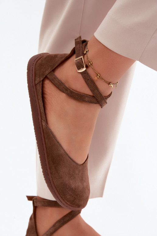 Zomšinės balerinos Moteriškas Barefoot su juostelėmis Zazoo 320 rudos spalvos