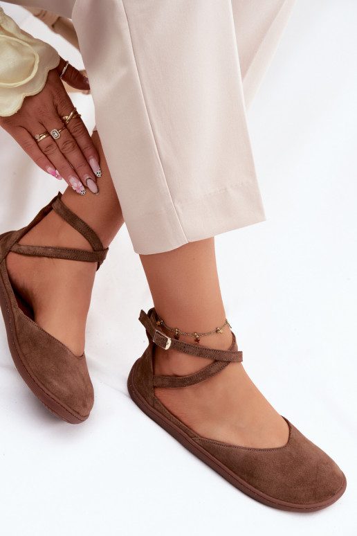 Zomšinės balerinos Moteriškas Barefoot su juostelėmis Zazoo 320 rudos spalvos