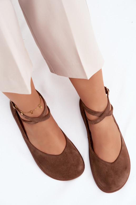 Zomšinės balerinos Moteriškas Barefoot su juostelėmis Zazoo 320 rudos spalvos