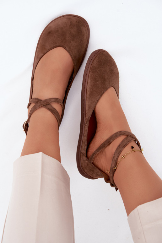 Zomšinės balerinos Moteriškas Barefoot su juostelėmis Zazoo 320 rudos spalvos