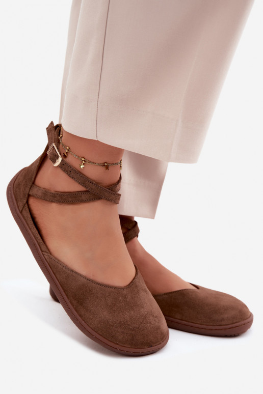 Zomšinės balerinos Moteriškas Barefoot su juostelėmis Zazoo 320 rudos spalvos