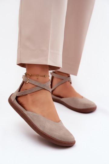 Zomšinės balerinos Moteriškas Barefoot su juostelėmis Zazoo 320 kapučino spalvos 2