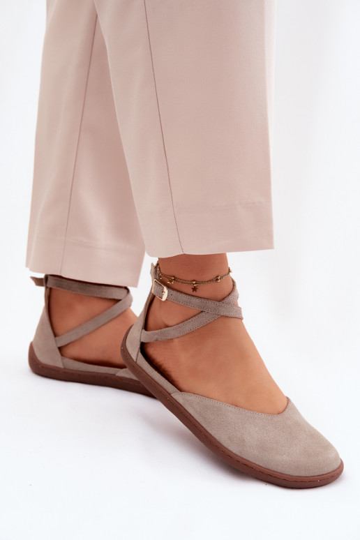 Zomšinės balerinos Moteriškas Barefoot su juostelėmis Zazoo 320 kapučino spalvos