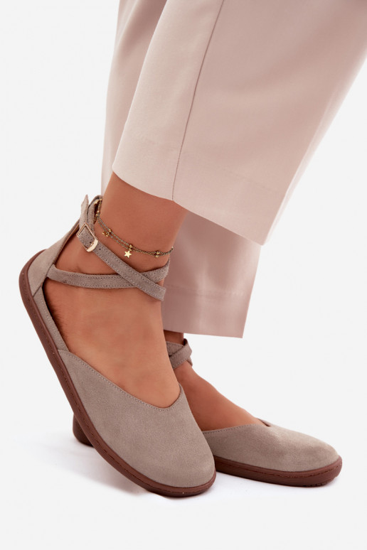 Zomšinės balerinos Moteriškas Barefoot su juostelėmis Zazoo 320 kapučino spalvos
