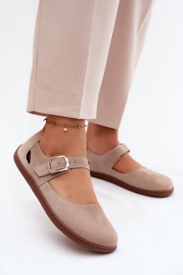 Oda Zomšinės balerinos Barefoot su dirželiais Zazoo N1319 smėlio spalvos 2