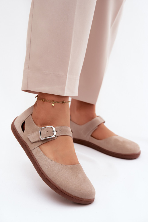 Oda Zomšinės balerinos Barefoot su dirželiais Zazoo N1319 smėlio spalvos