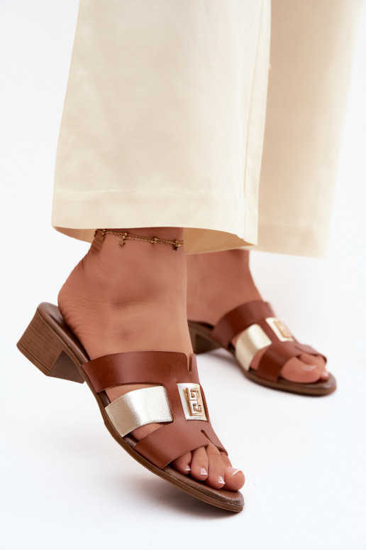 Odinės šlepetės Moteriškas su kulniukais Zazoo 40517 rudos spalvos