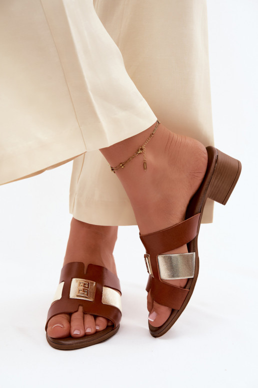 Odinės šlepetės Moteriškas su kulniukais Zazoo 40517 rudos spalvos