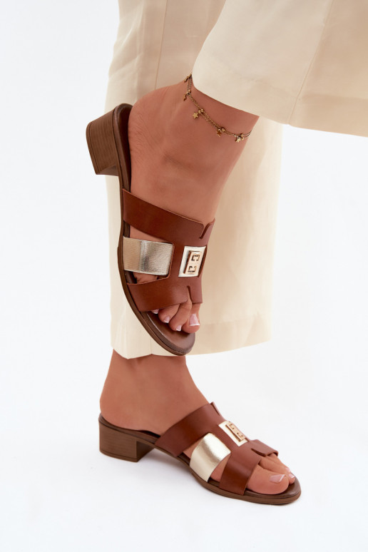 Odinės šlepetės Moteriškas su kulniukais Zazoo 40517 rudos spalvos