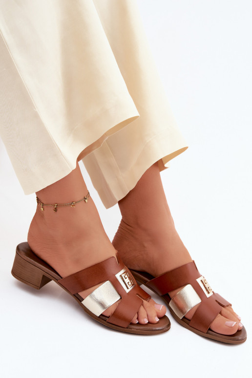 Odinės šlepetės Moteriškas su kulniukais Zazoo 40517 rudos spalvos