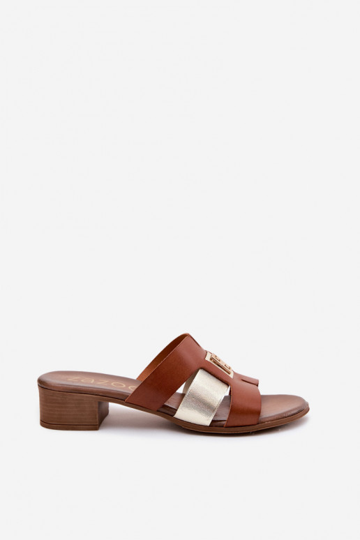 Odinės šlepetės Moteriškas su kulniukais Zazoo 40517 rudos spalvos