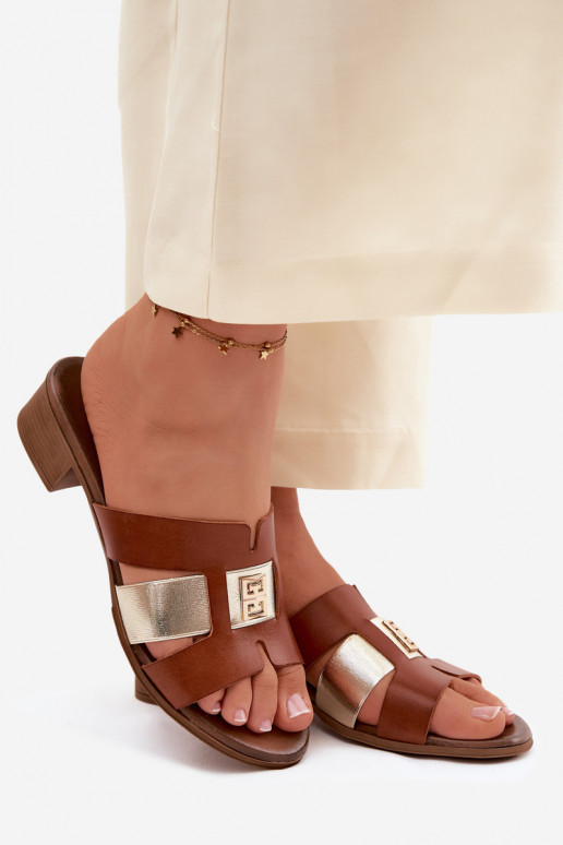 Odinės šlepetės Moteriškas su kulniukais Zazoo 40517 rudos spalvos