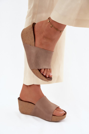 Zazoo 40311 Moteriškos zomšinės šlepetės Įjungta KorkoĮym Koturnie smėlio spalvos