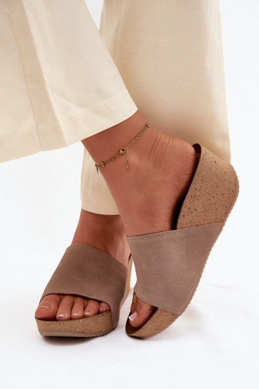 Zazoo 40311 Moteriškos zomšinės šlepetės Įjungta KorkoĮym Koturnie smėlio spalvos