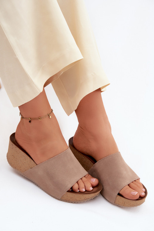 Zazoo 40311 Moteriškos zomšinės šlepetės Įjungta KorkoĮym Koturnie smėlio spalvos