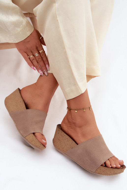 Zazoo 40311 Moteriškos zomšinės šlepetės Įjungta KorkoĮym Koturnie smėlio spalvos