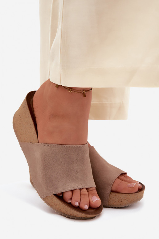 Zazoo 40311 Moteriškos zomšinės šlepetės Įjungta KorkoĮym Koturnie smėlio spalvos