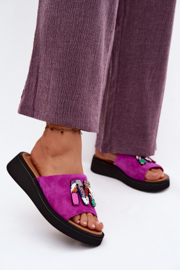 Oda Moteriškos zomšinės šlepetės su ornamentais su platforma Vinceza 66942 rožinės spalvos